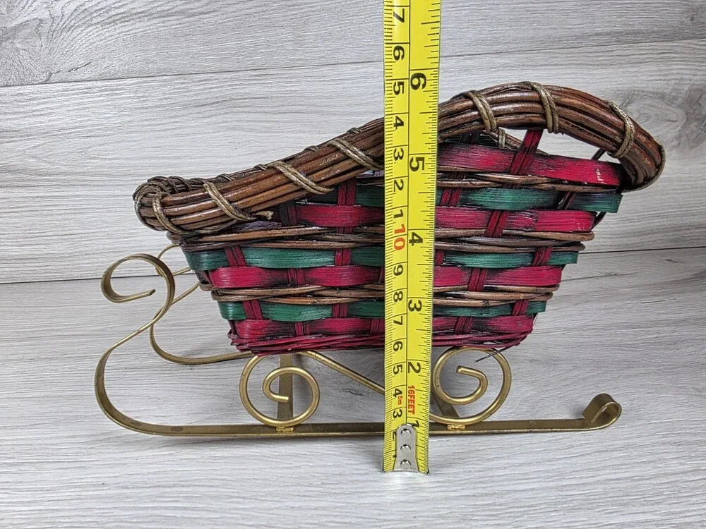 Sleigh Basket Christmas Holiday Decor Wicker Metal SU62